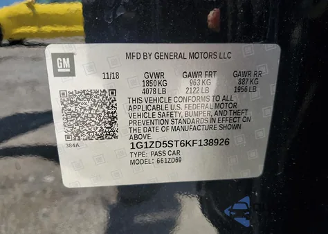 2019 Chevrolet Malibu Lt из США, поврежденный, VIN 1G1ZD5ST6KF138926